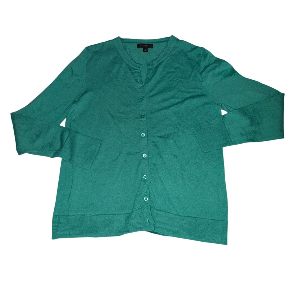 J.Crew Cardigan Sweater Womens Small Teal Green Cotton Button‎ Down Long Sleeve